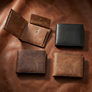 【FOSSIL 官方旗艦館】Derrick 真皮大零錢袋RFID皮夾 男 短夾 雙12限定(禮盒組附鐵盒 多色可選)