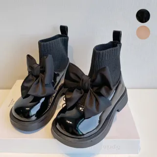 【橘魔法】大蝴蝶結亮面短襪靴(短靴 皮靴 靴子 中筒靴 童鞋 女童 兒童)