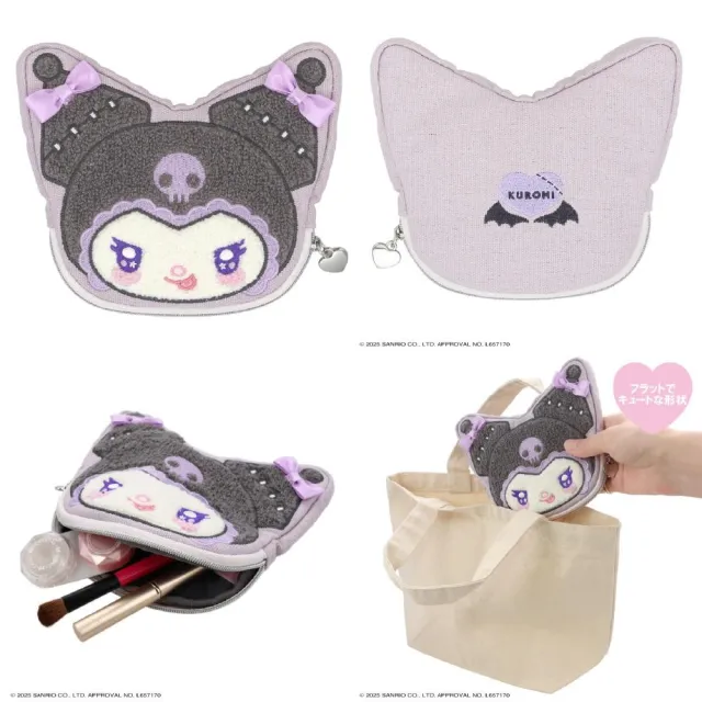 【小禮堂】雙11 Sanrio 三麗鷗 x 粧美堂 造型刺繡扁平化妝包 緞帶 天使與惡魔 美樂蒂 酷洛米(平 