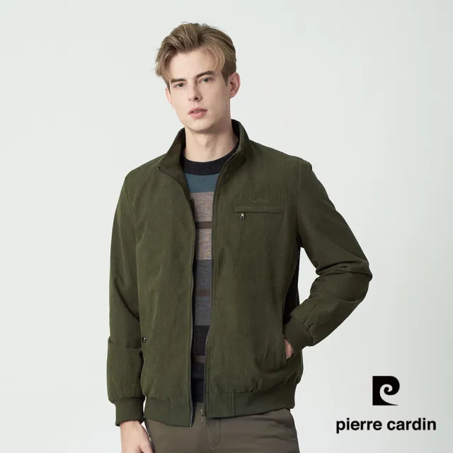 【pierre cardin 皮爾卡登】休閒服飾 男款 保暖燈芯絨立領外套-綠色(5255765-47)