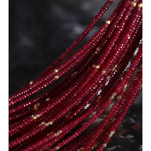 【海斯珠寶】紅醋栗系列 18K金 天然無燒 鴿血色 12-13ct 紅寶石串珠項鍊 滿火彩切工 復古宮廷風 晚宴珠寶