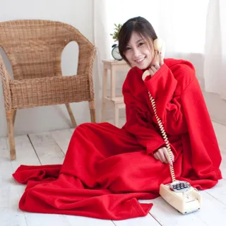 【米夢家居】100%台灣製造-輕柔保暖懶人袖毯(刷毛紅)