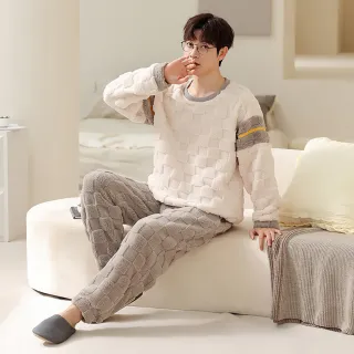 【藍尼居家】★法蘭絨男款居家套裝(男睡衣/家居服/兩件式)