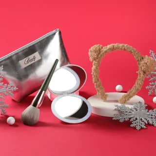 【AMIRO】聖誕限定美妝袋 LED 隨身鏡超值組合(交換禮物/耶誕禮物)