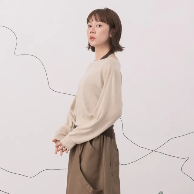 【MOSS CLUB】時尚掛脖背心二件套針織上衣(杏 咖/魅力商品)
