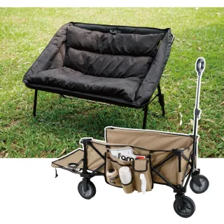 【NUIT 努特】小牛沙色推車 暖窩 雙人沙發四季椅 含沙發墊 摺疊椅 沙發椅露營椅 親子拖車(NTC140SET)