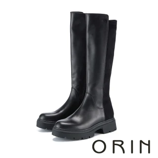 【ORIN】小牛皮拼彈性絨厚底長靴(黑色)