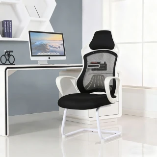 【HANACO】電腦椅 弓形椅 固定款+白框黑網+鋼製腿(辦公椅 人體工學椅 書桌椅 扶手椅)