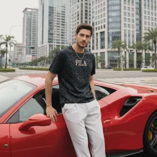 【FILA官方直營】男短袖機能排汗彈性運動T恤-黑色(1TEZ-5600-BK)