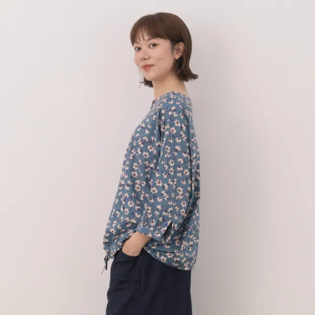 【MOSS CLUB】日本素材花型印花V領上衣(藍 黑)