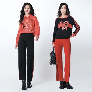 【KeyWear 奇威名品】織帶款寬鬆長褲(共2色)