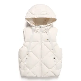 【國家地理服飾官方旗艦】女裝 菱格羽絨 連帽背心 - 米白色