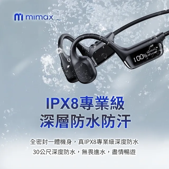 【mimax 米覓】智慧數顯骨傳導藍芽耳機(骨傳導耳機 藍牙耳機 IPX8防水 防塵 防汗 全密閉)