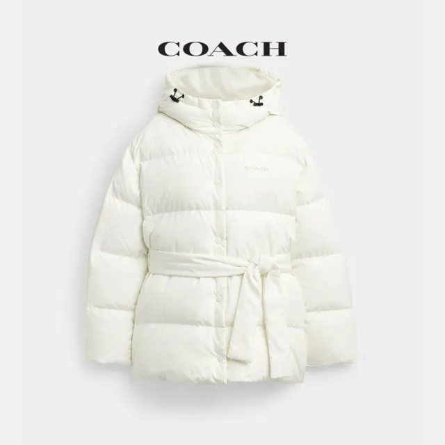 【COACH】蔻馳官方直營 聚酯纖維短版皮帶羽絨外套-白色(CV316)