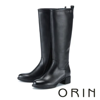 【ORIN】牛皮極簡耐走粗跟長靴(黑色)