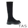 【TAS】親膚彈力絨布修腿厚底長靴(黑色)