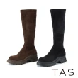 【TAS】親膚彈力絨布修腿厚底長靴(黑色)