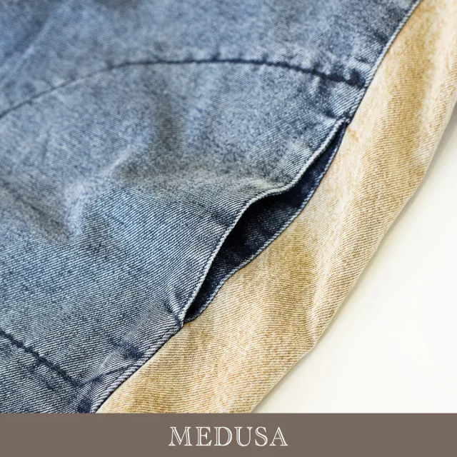 【MEDUSA 曼度莎】現貨-率性牛仔拼接連帽休閒洋裝（M-XL）｜連帽洋裝 牛仔拼接 韓系穿搭(701-72606)