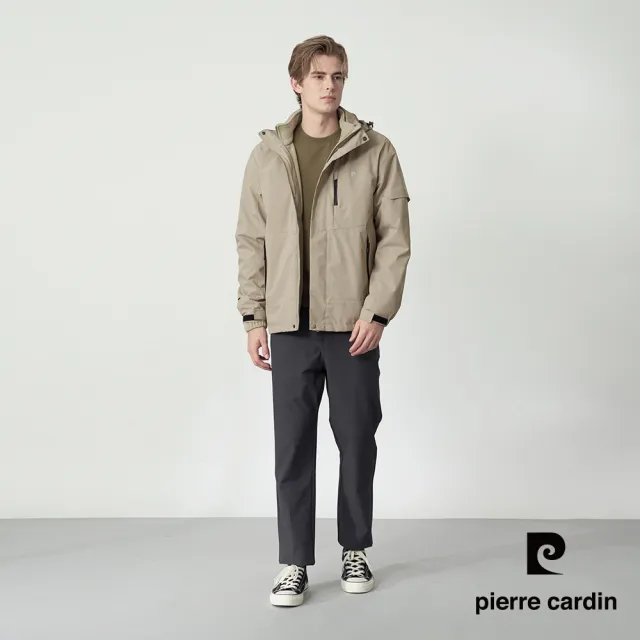 【pierre cardin 皮爾卡登】休閒服飾 男款 連帽可拆3合1兩件式機能外套-卡其色(5255781-83)