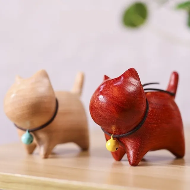 【LEESA】開運家飾\禪風小物\裝飾品\家居擺飾\檀木擺設\檀木木雕\貓咪擺件\可愛木雕\木雕貓咪\