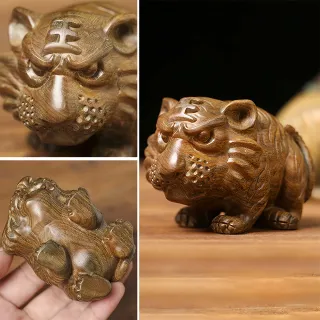 【LEESA】綠檀木工藝品\招財老虎擺件\家居擺飾\桌面裝飾\原木工藝品\檀木擺設\擺件\裝飾品\老虎木雕\