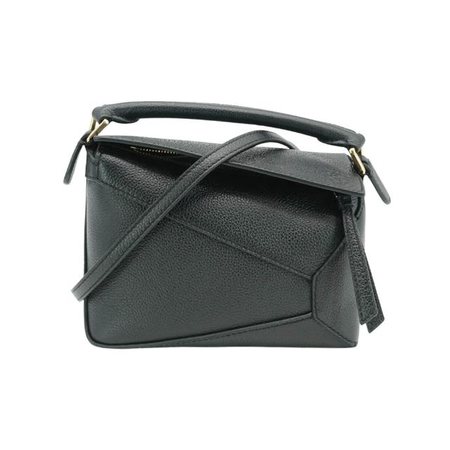 【LOEWE 羅威】Mini Puzzle 牛皮金釦手提兩用(黑)