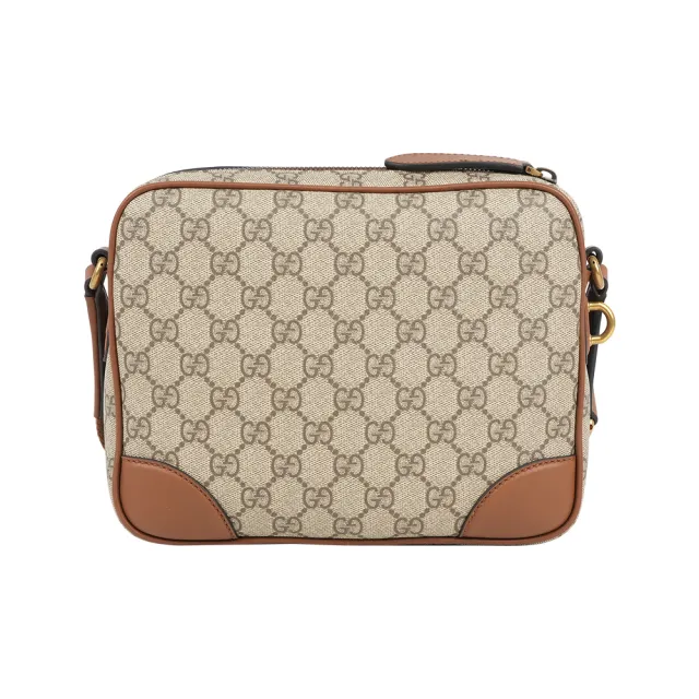 【GUCCI 古馳】GG Emblem 中款前口袋拉鍊斜背包(烏木/深棕色)