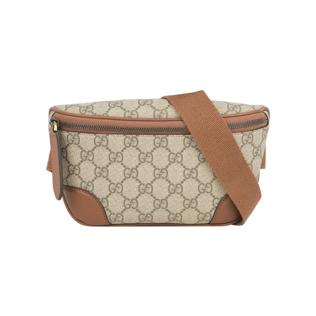 【GUCCI 古馳】GG Emblem 塗層帆布及皮革腰包/胸口包(烏木/深棕色)