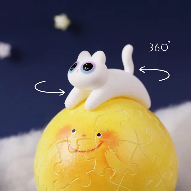 【Pintoo】小油画系列 - 月亮與鬆鬆貓 - 燈光球體拼圖61片