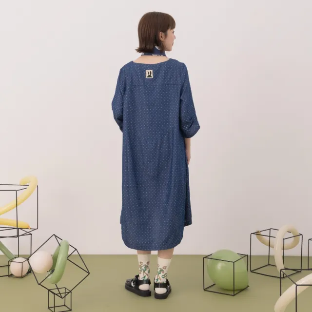 【MOSS CLUB】M小兔織標前短後長圓點牛仔洋裝(藍 深藍/魅力商品)