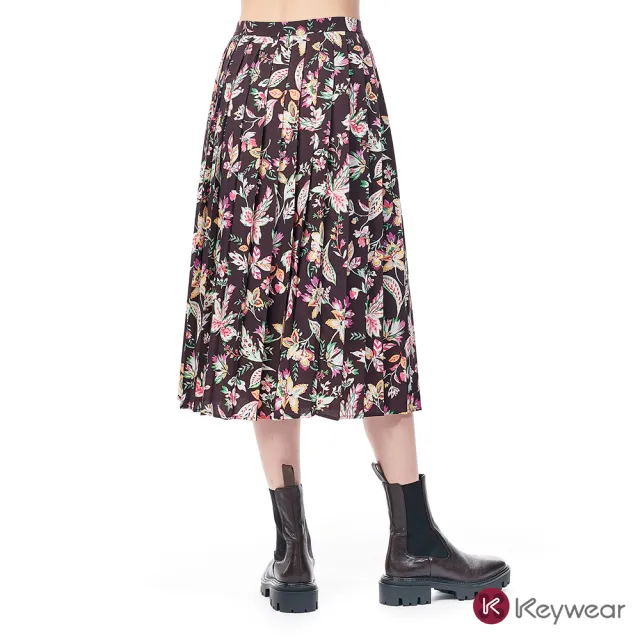 【KeyWear 奇威名品】花卉印花百褶長裙