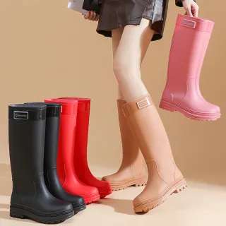【K.W.】現貨韓國氣質女伶人氣加厚耐磨高筒防水鞋雨靴(防滑 雨鞋 騎士雨靴 共4色)