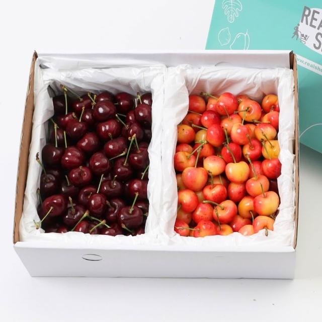 【RealShop】美國空運9-9.5R紅櫻桃600g＋白櫻桃600g 淨重共1.2kg±10%*1盒(禮盒包裝 端午送禮 水果禮盒)