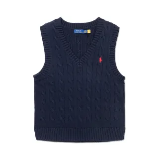 【RALPH LAUREN】RL POLO 經典V領小馬麻花背心毛衣 上衣-女-深藍色(平輸品/秋冬舒適)