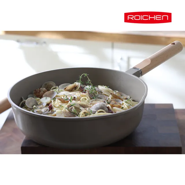 【Roichen】韓國抗菌陶瓷木柄不沾深炒鍋 28cm(IH爐/全火源適用陶瓷塗層不沾鍋)
