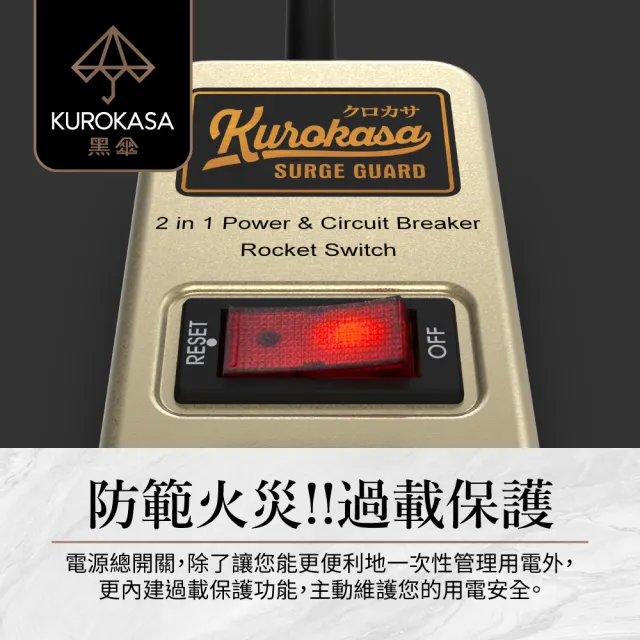 【iPlus+ 保護傘】1開4插3P黑傘鐵殼延長線-1.2M(KU-5142J.防火防突波.旋轉插頭.插座.電源線)