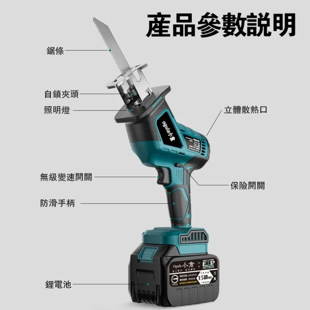 【Ogula小倉】電鋸 無刷大功率 馬刀鋸（送堅固塑箱+配件）十節一電一充(軍刀鋸/鋰電鋸/往復鋸/電動鋸子)
