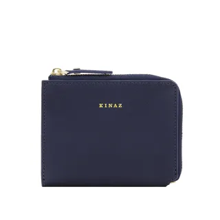 【KINAZ】細緻牛皮零錢鈔票層L型拉鍊卡片零錢包-藍莓醬-迷你系列