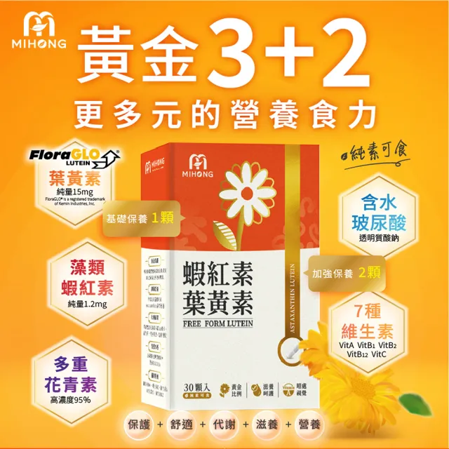 【MIHONG米鴻生醫】蝦紅素葉黃素-添加花青素.玻尿酸.山桑子.枸杞.維生素A x1盒(共30顆)