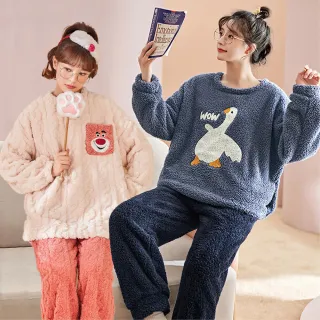 【NEW FORCE】柔軟升級珊瑚絨長袖居家套裝(長袖睡衣/睡袍/可愛睡衣/秋冬睡衣/法蘭絨睡衣)