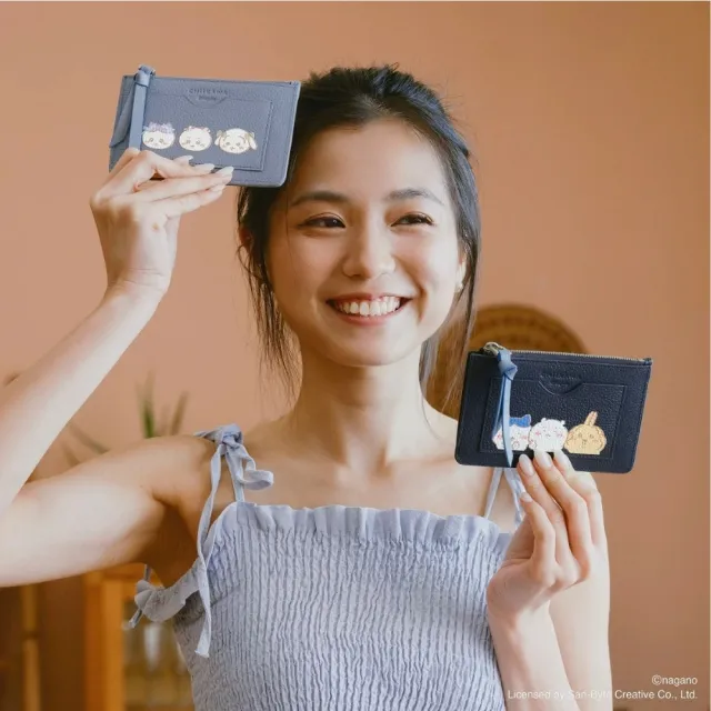 【Samuel Ashley】Chiikawa吉伊卡哇聯名款 女用卡片夾 真皮拉鍊零錢包 6卡-SACKW-009(送禮推薦)