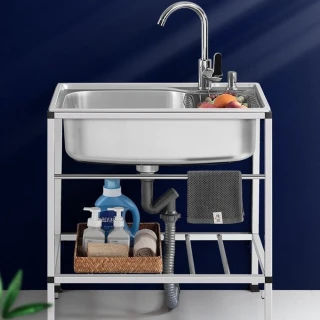 【Quality 聚家】簡易不銹鋼水槽 廚房洗碗池 洗手槽 洗菜池（38*32冷熱款）(拉絲耐磨表面 大口徑下水)