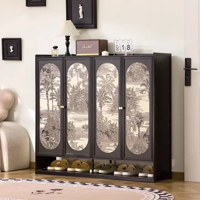 【銘利萊】中古風鞋櫃 家用大容量鞋櫃 入戶鞋架子 多層收納玄關帶門鞋架 置物鞋架(黑色四門7層120*32*93)