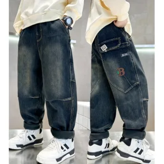 【UniKids】秋冬中大童裝加絨牛仔長褲 男大童裝 VPKZB2152(藍)