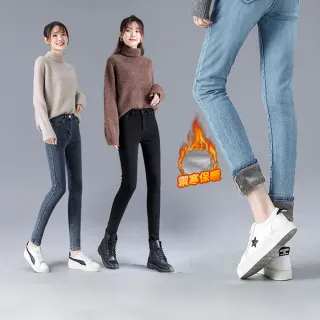 【Amore】秋冬日韓禦寒保暖牛仔褲 刷毛褲 保暖褲(秋冬人氣商品刷毛牛仔褲)
