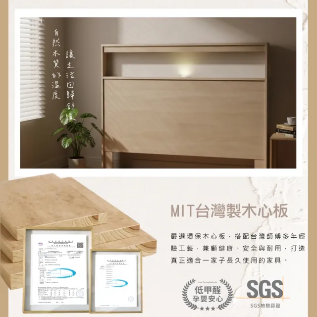 【IHouse】山田 台製木心板 雙人5尺 小夜燈+USB床頭片/床頭/床板/雙人床片