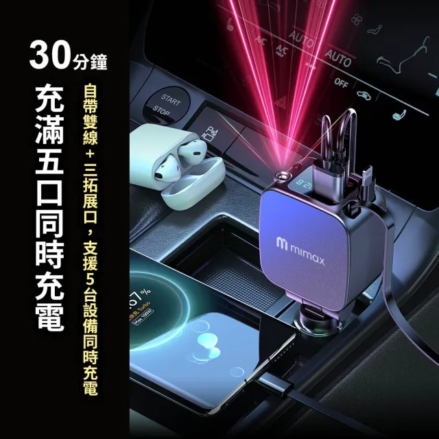 【mimax 米覓】車用星空頂充電器(180度自由調整 快速充電 內建降溫晶片 伸縮充電線 車用)