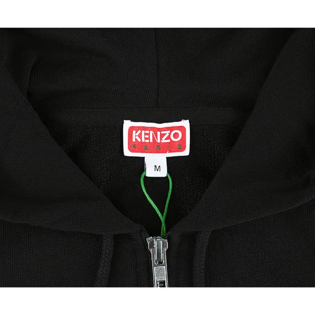 【KENZO】KENZO HAPPY TIGER膠印LOGO黑灰虎圖案純棉短版雙拉鍊連帽外套(女款/黑)
