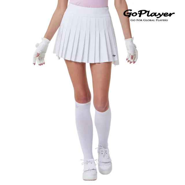 【GoPlayer】女彈性高腰百褶裙-白.黑(高爾夫女裙 短裙 百褶裙 運動褲裙)