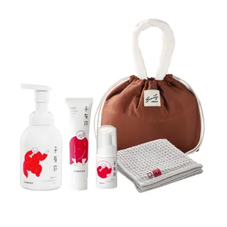 【ISUNEED 子有你】momo獨家冬季限量美妝袋—寶寶洗沐保養呵護組(泡泡浴350ml+30ml+修護霜40ml+日本今治格